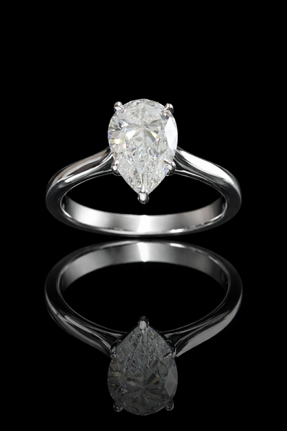 Pear-Shaped Natural Diamond Solitaire Engagement Ring in White Gold | Elegant Three-Prong Design