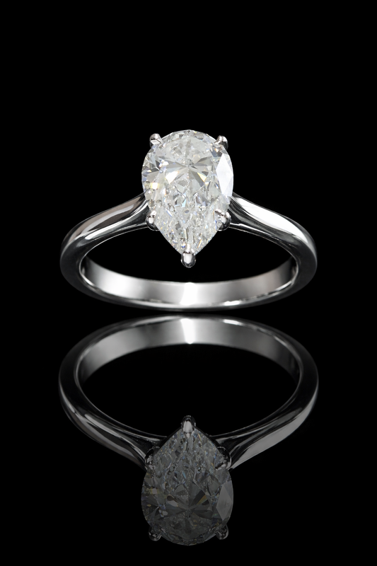 Pear-Shaped Natural Diamond Solitaire Engagement Ring in White Gold | Elegant Three-Prong Design
