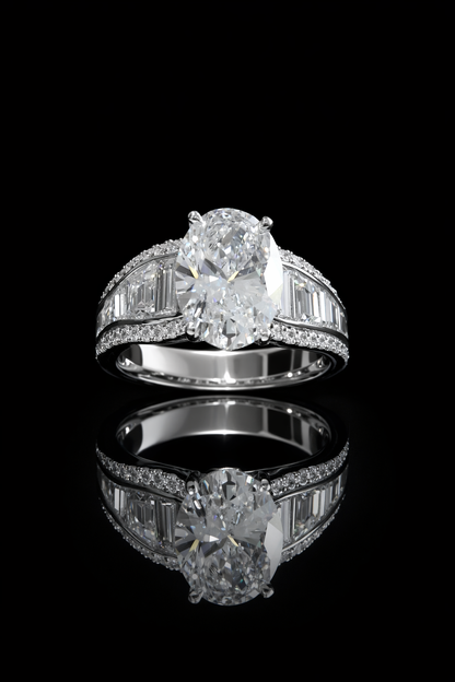 Oval-Cut Lab-Grown Diamond Engagement Ring in White Gold | Tapered Baguette & Pavé Setting