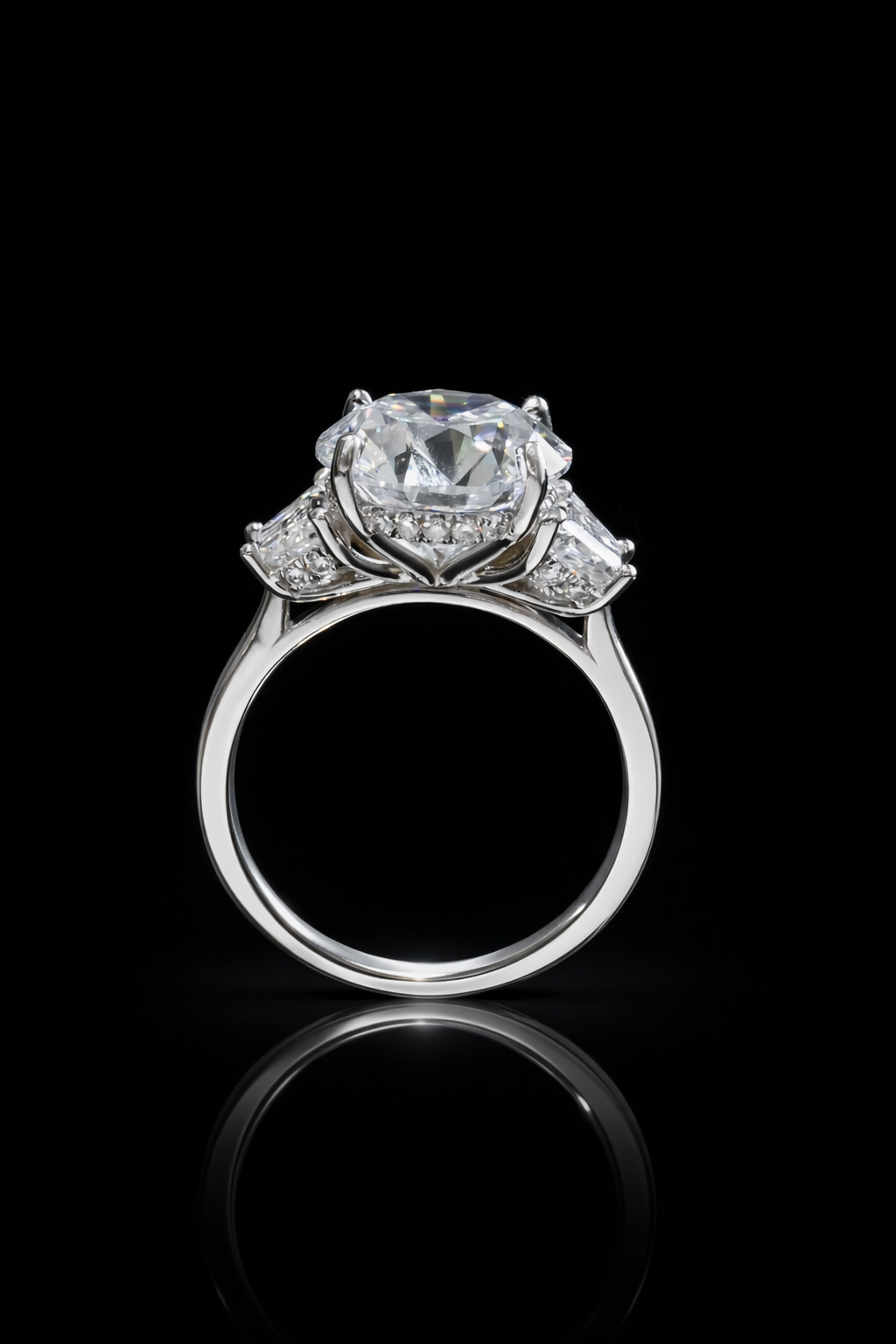 Oval-Cut Lab-Grown Diamond Engagement Ring with Tapered Baguette Side Stones in White Gold | Prong-Set Design