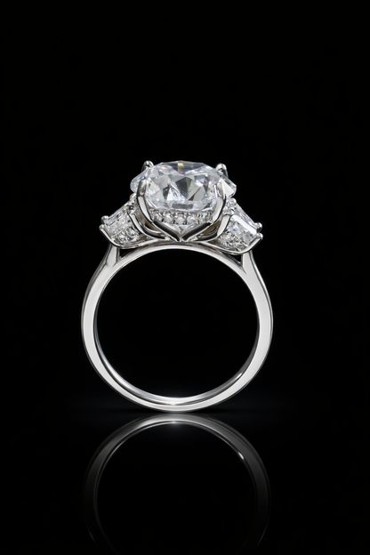 Oval-Cut Lab-Grown Diamond Engagement Ring with Tapered Baguette Side Stones in White Gold | Prong-Set Design