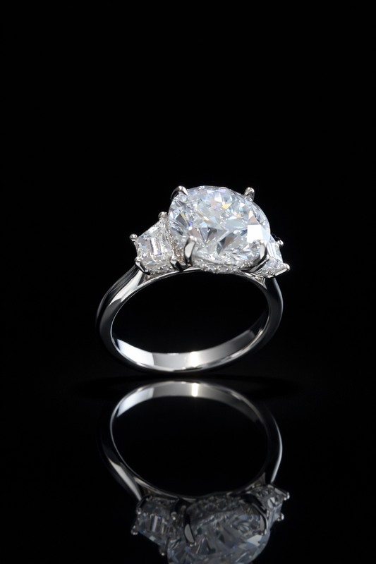 Oval-Cut Lab-Grown Diamond Engagement Ring with Tapered Baguette Side Stones in White Gold | Prong-Set Design