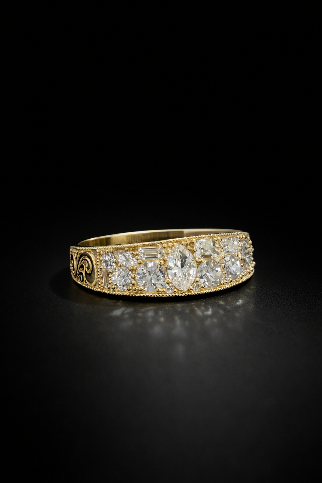 Natural Diamond Vintage Milgrain Band in Yellow Gold | Elegant Heirloom-Inspired Design