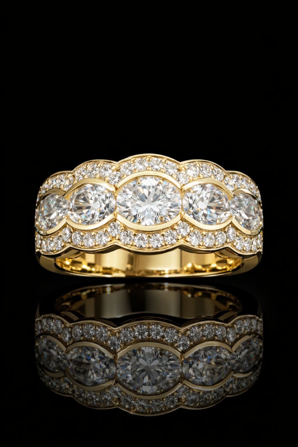 Round-Cut Lab-Grown Diamond Halo Ring with Split Pavé Shank in Yellow Gold | Prong-Set Design