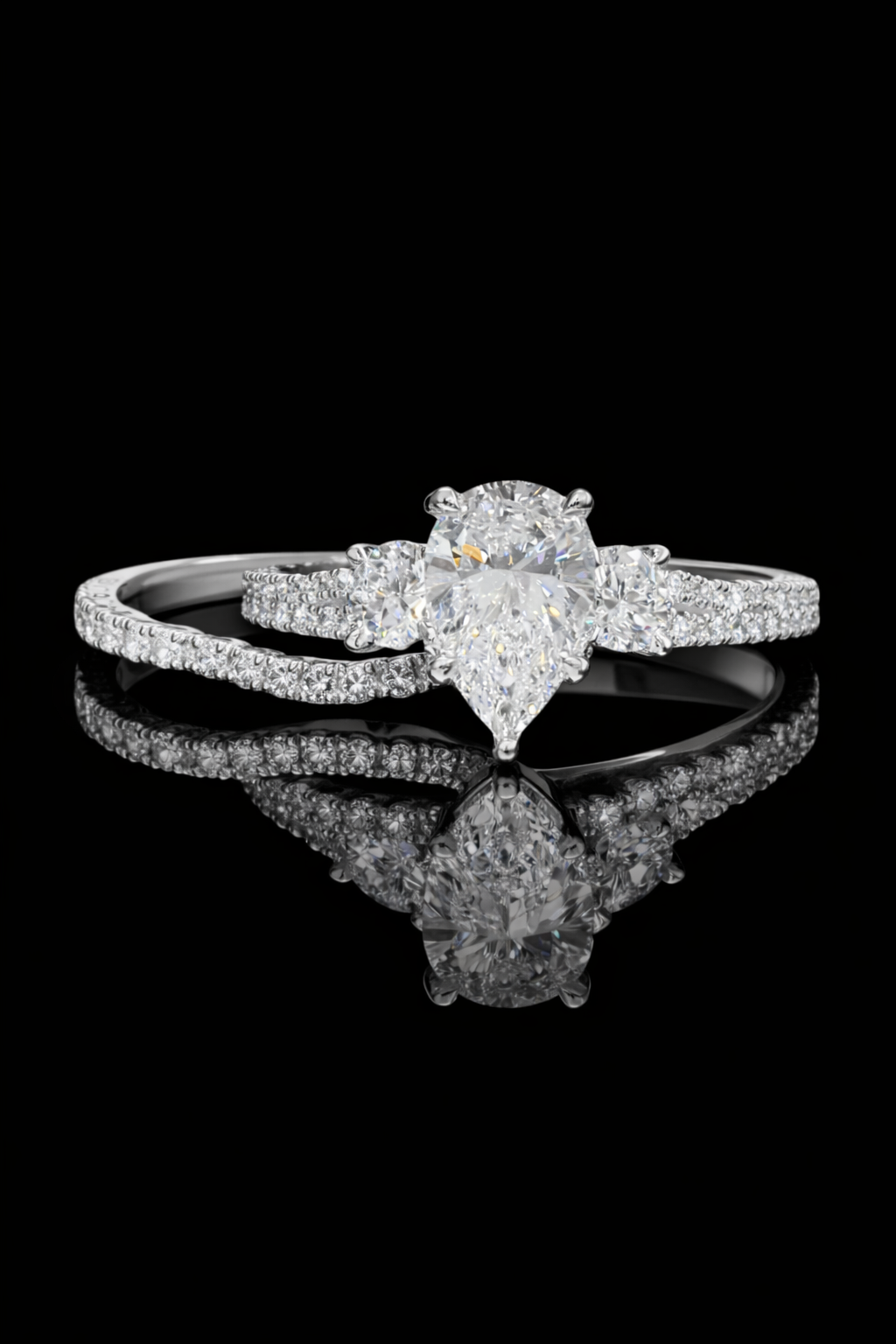 Pear-Cut Lab-Grown Diamond Engagement Ring with Round Side Accents in White Gold | Prong-Set Design