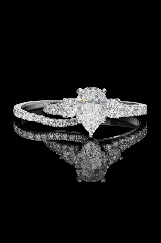 Pear-Cut Lab-Grown Diamond Engagement Ring with Round Side Accents in White Gold | Prong-Set Design