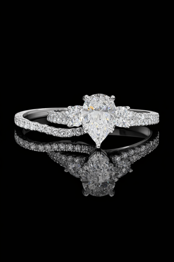 Pear-Cut Lab-Grown Diamond Engagement Ring with Round Side Accents in White Gold | Prong-Set Design