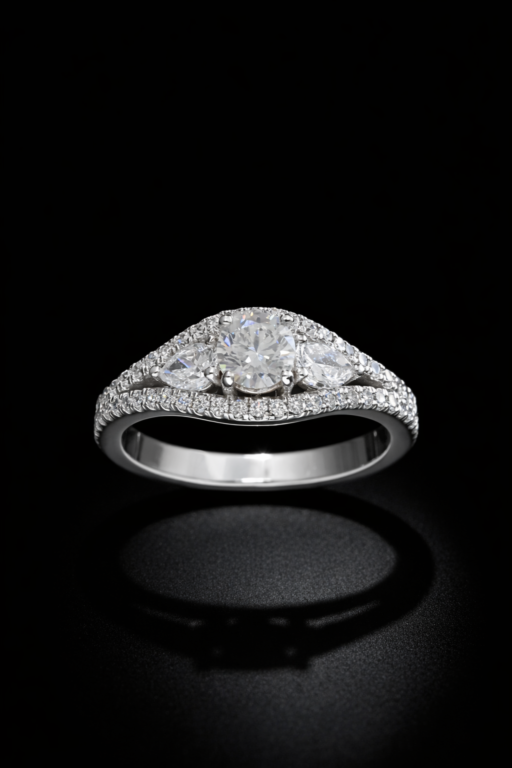Natural Diamond Pear Cluster Split Shank Ring in White Gold | Elegant Double-Pear Statement Design