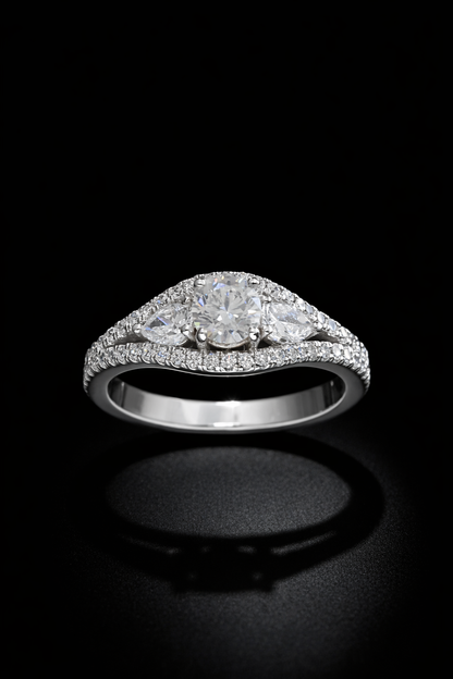 Natural Diamond Pear Cluster Split Shank Ring in White Gold | Elegant Double-Pear Statement Design