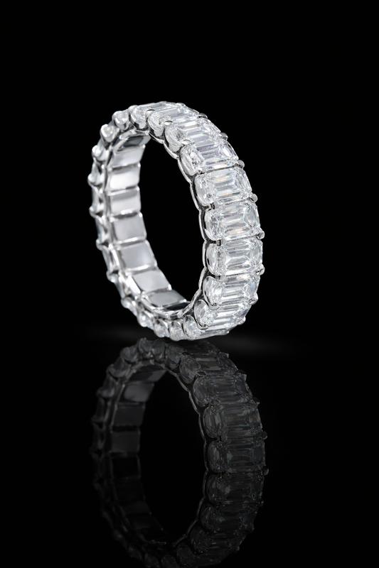 Emerald-Cut Lab-Grown Diamond Eternity Wedding Band in White Gold | Prong-Set Design