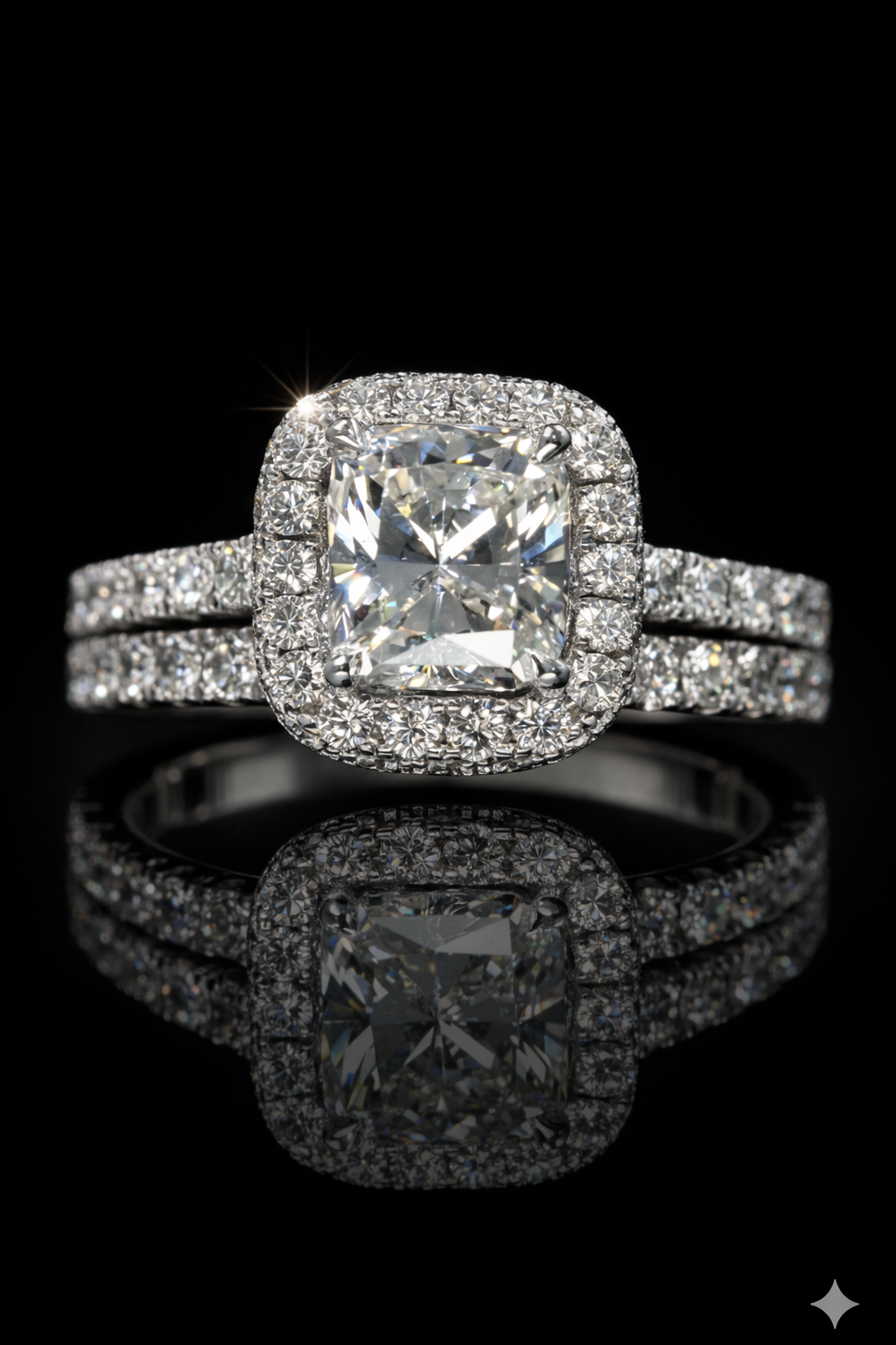 Natural Princess-Cut Diamond Halo Engagement Ring in White Gold | Timeless Double-Halo Elegance