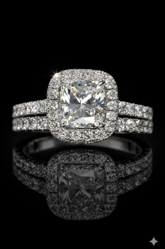 Natural Princess-Cut Diamond Halo Engagement Ring in White Gold | Timeless Double-Halo Elegance