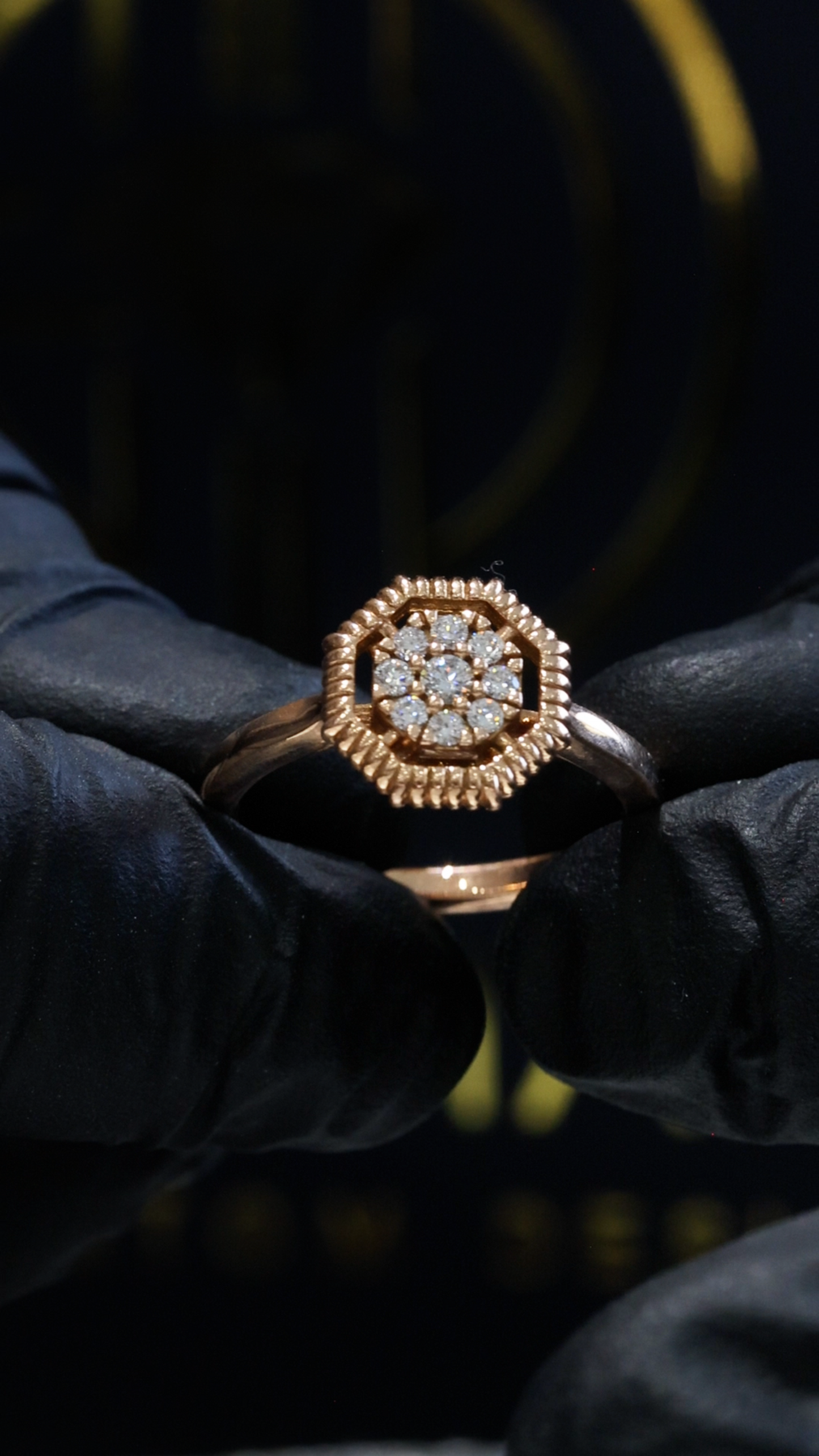 Natural Diamond Halo Cluster Ring in 14K Rose Gold | Petite Vintage-Inspired Design