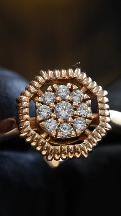 Natural Diamond Halo Cluster Ring in 14K Rose Gold | Petite Vintage-Inspired Design