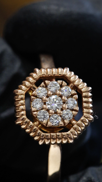 Natural Diamond Halo Cluster Ring in 14K Rose Gold | Petite Vintage-Inspired Design