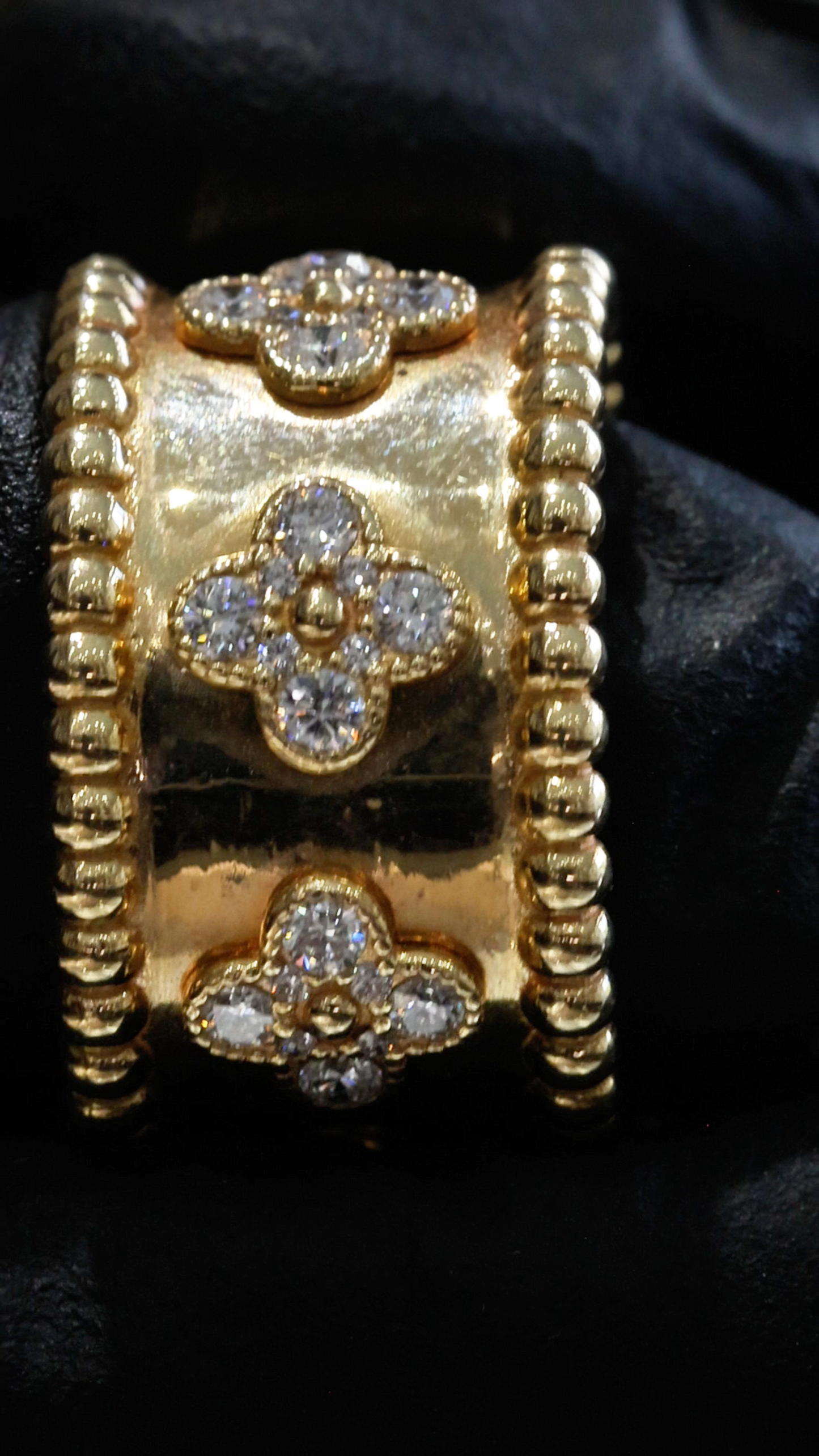 Natural Diamond Clover Motif Wide Band Ring in 14K Yellow Gold | Bold Statement Design