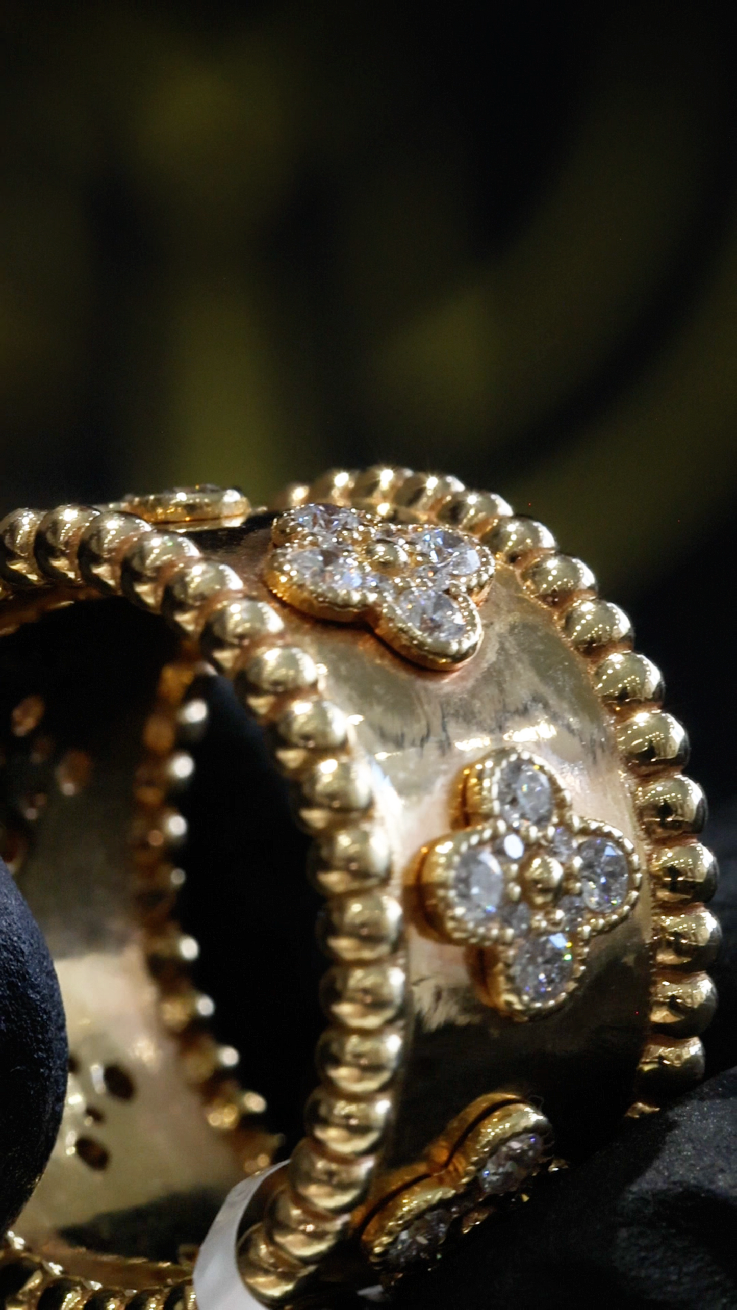 Natural Diamond Clover Motif Wide Band Ring in 14K Yellow Gold | Bold Statement Design