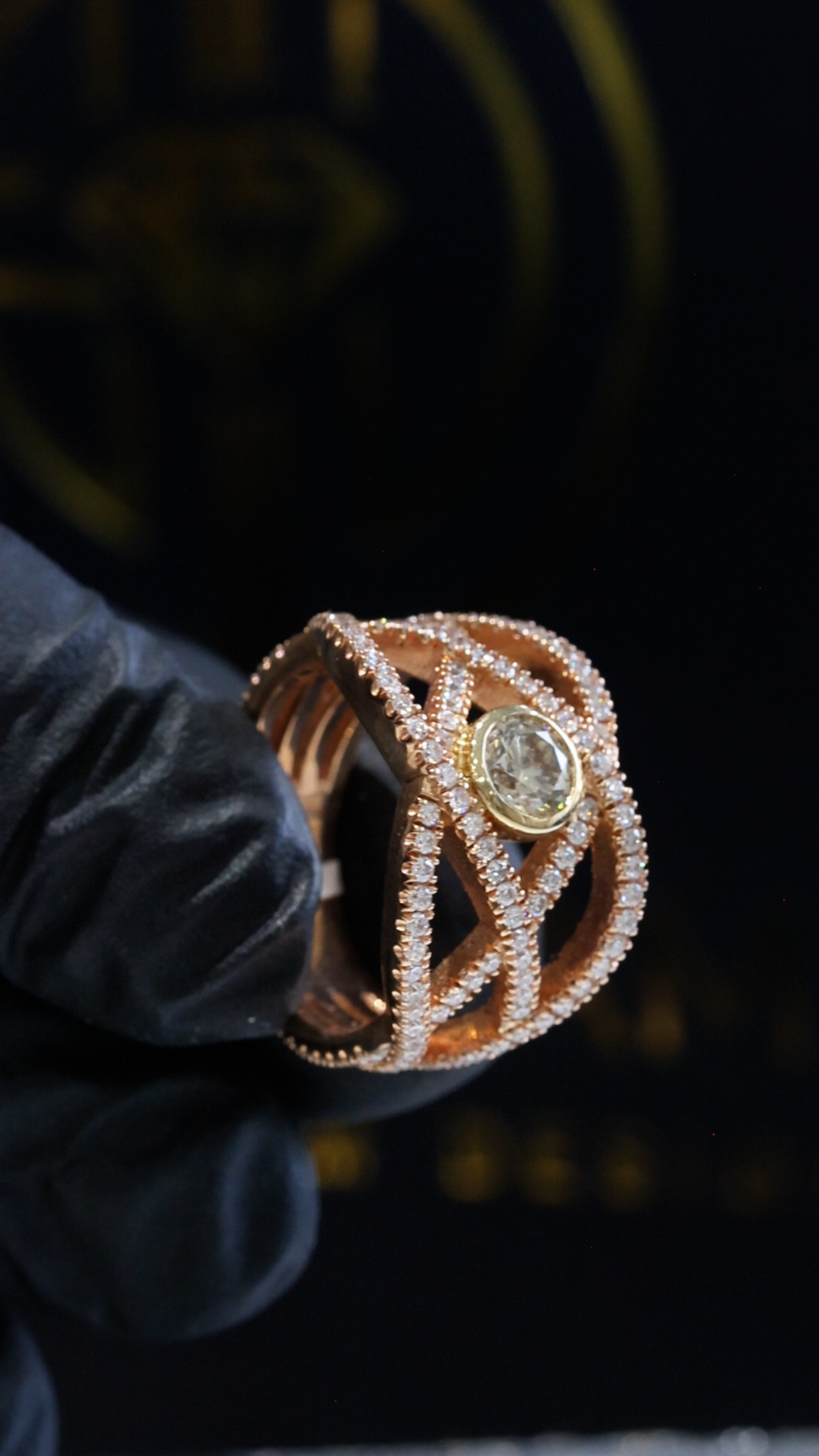 Natural Fancy Yellow Diamond Infinity Ring with Pavé Accents in Rose Gold | Elegant Modern Design