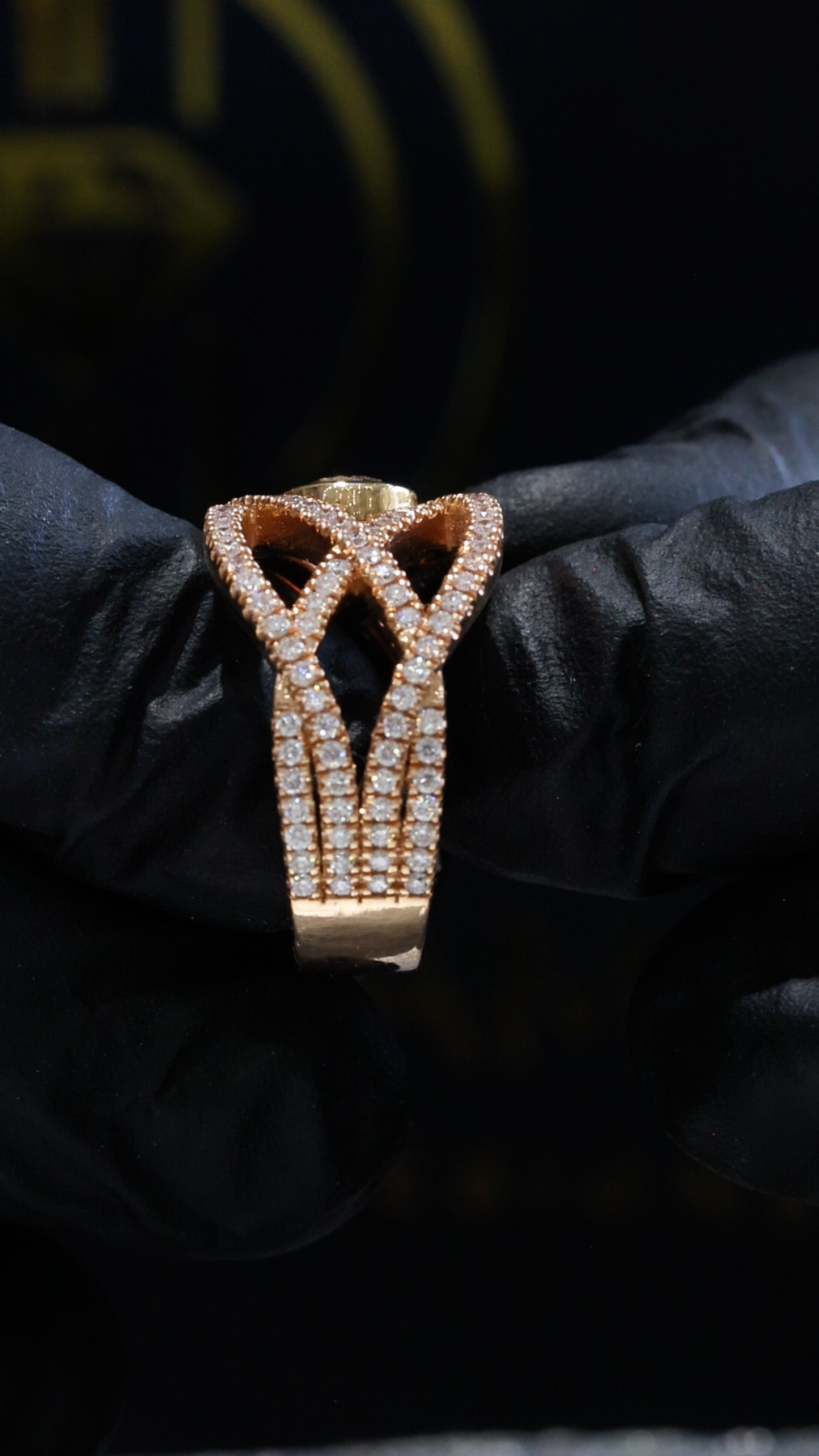 Natural Fancy Yellow Diamond Infinity Ring with Pavé Accents in Rose Gold | Elegant Modern Design