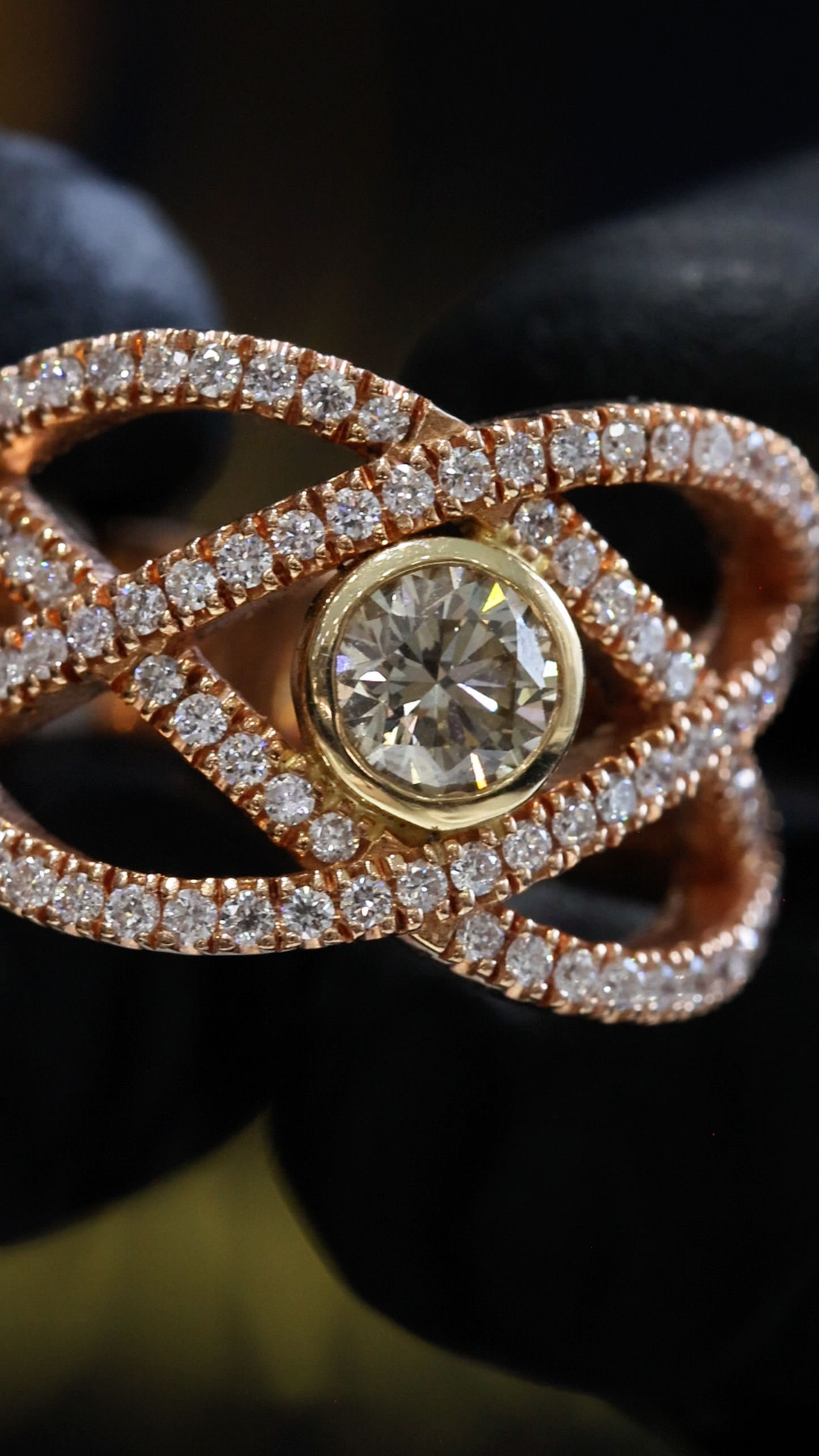 Natural Fancy Yellow Diamond Infinity Ring with Pavé Accents in Rose Gold | Elegant Modern Design