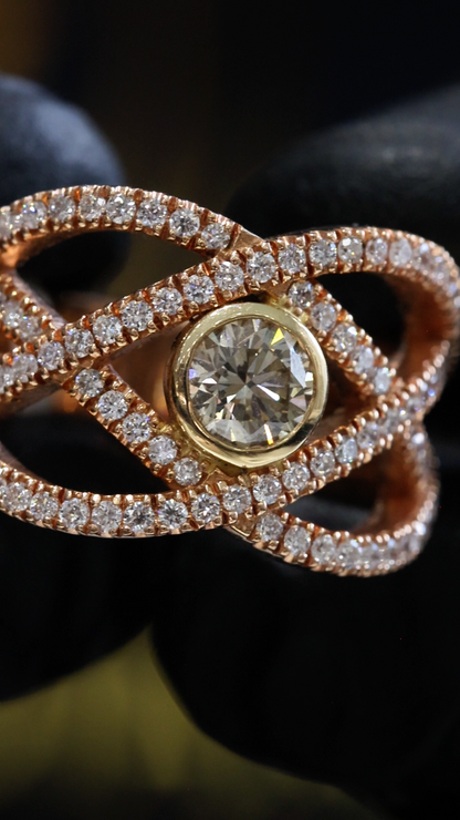 Natural Fancy Yellow Diamond Infinity Ring with Pavé Accents in Rose Gold | Elegant Modern Design