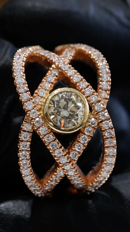 Natural Fancy Yellow Diamond Infinity Ring with Pavé Accents in Rose Gold | Elegant Modern Design