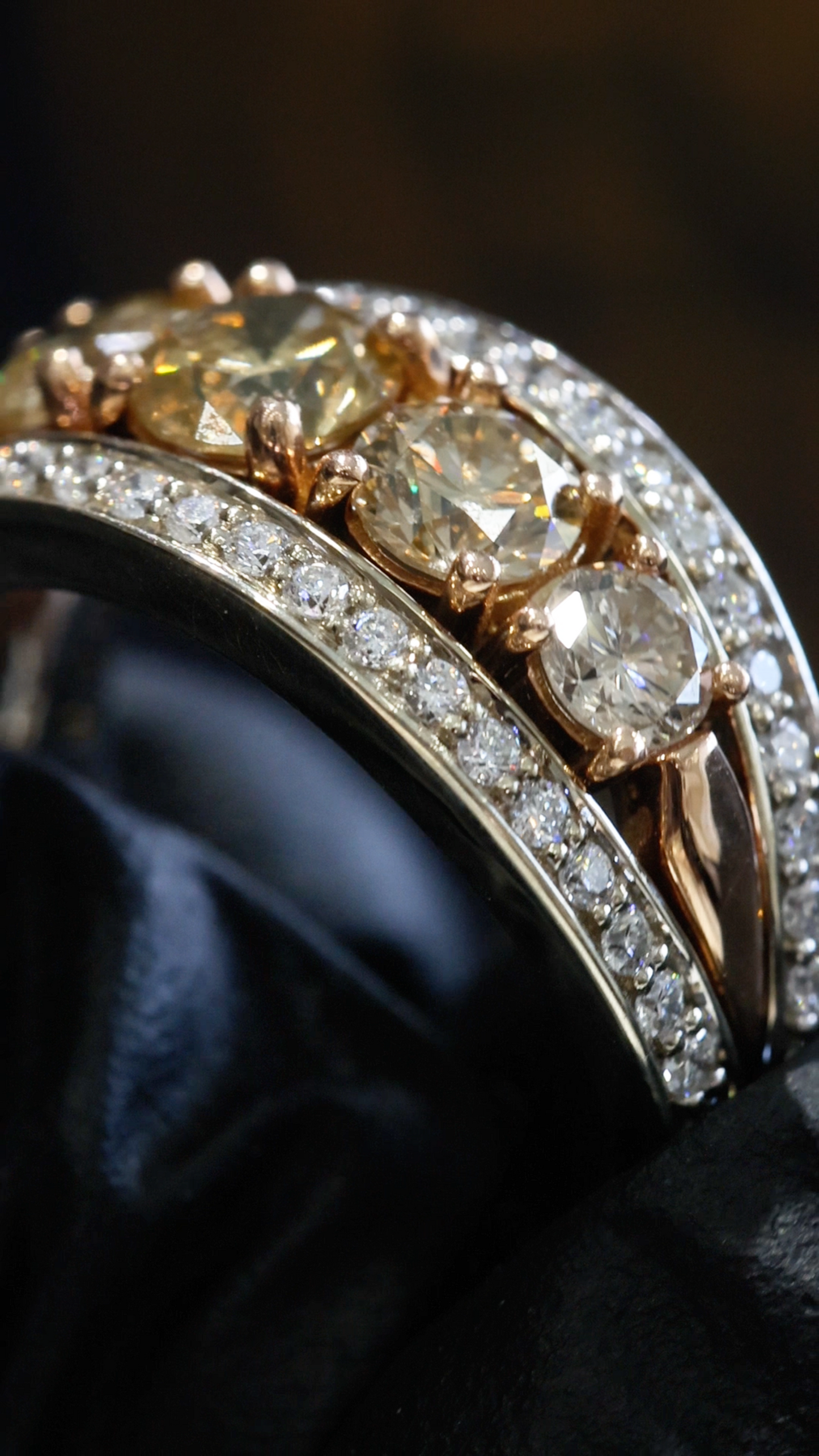 Natural Brown Diamond Multi-Stone Band Ring in Two-Tone Gold | Bold Luxe Design
