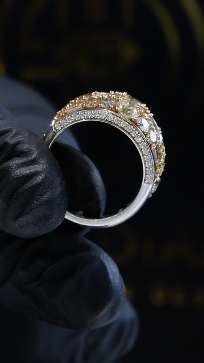 Natural Fancy Yellow Diamond Dome Ring with Mixed-Cut Mosaic in Two-Tone Gold | Bold Statement Design