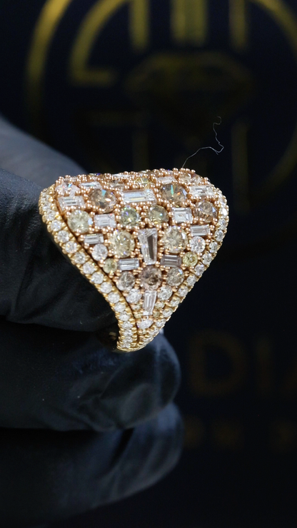 Natural Fancy Color Diamond Multi-Row Statement Ring in 14K Rose Gold | Bold Luxury Design