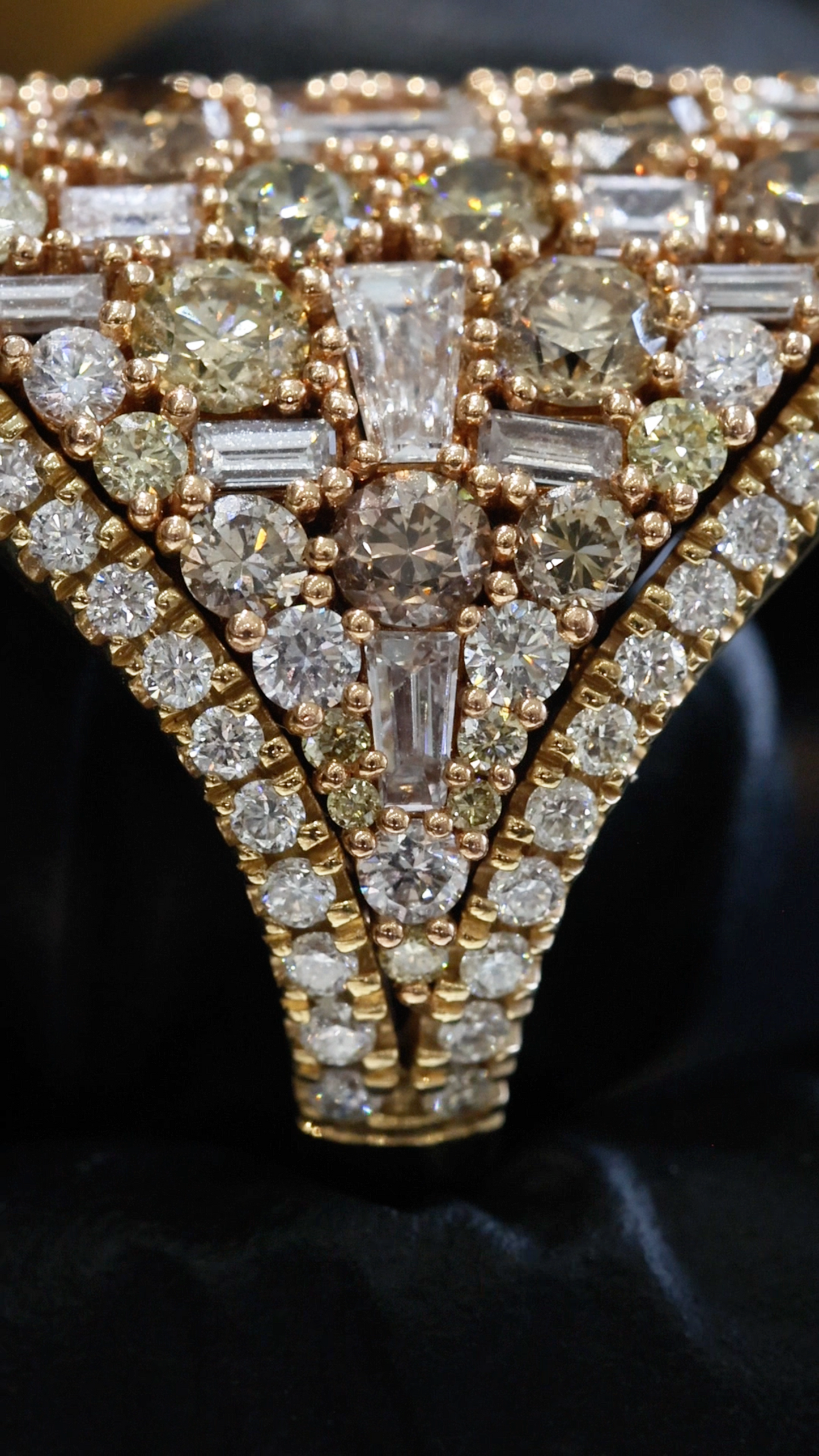 Natural Fancy Color Diamond Multi-Row Statement Ring in 14K Rose Gold | Bold Luxury Design