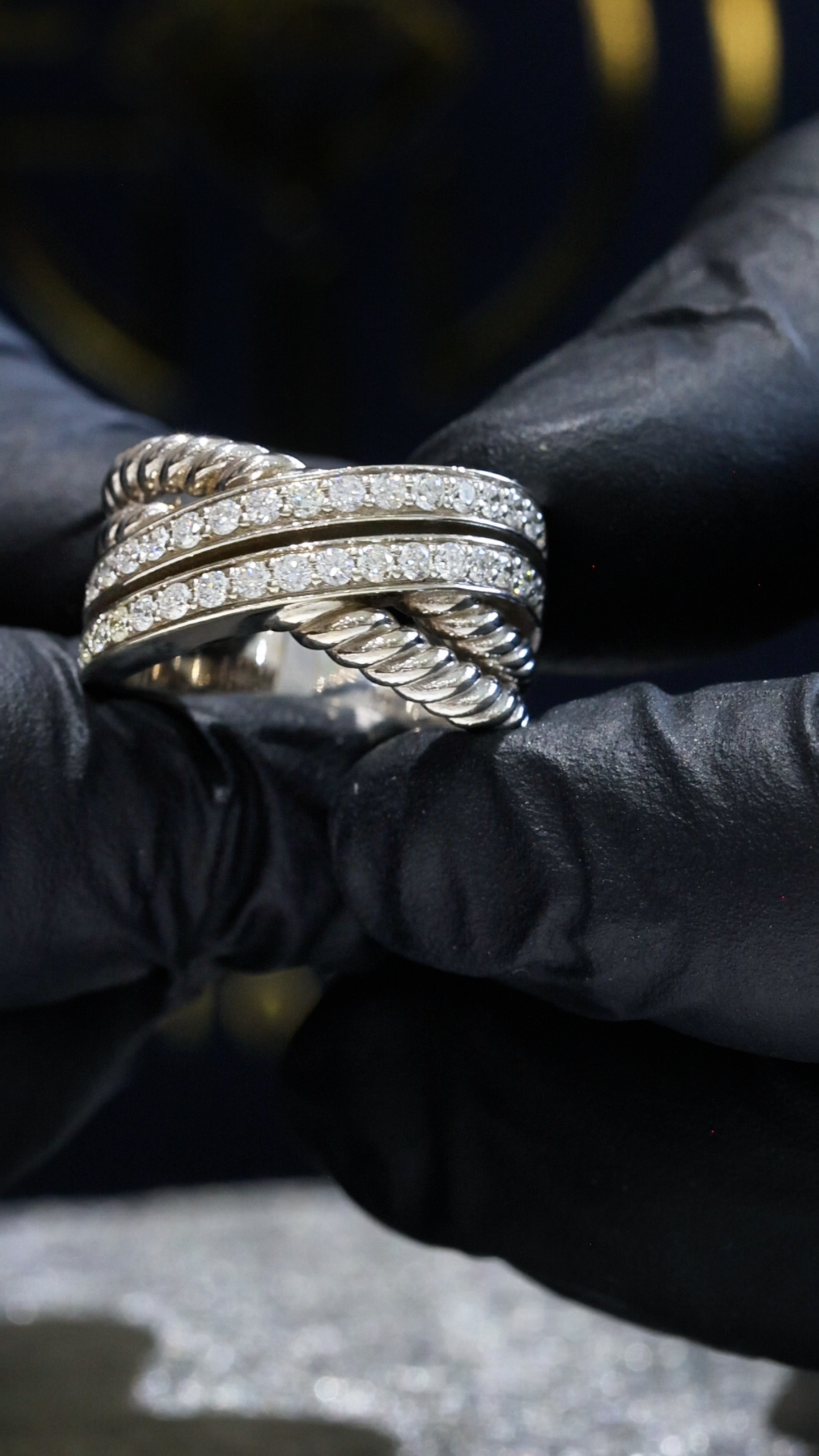 Natural Diamond Double Pavé Rope Band Ring in White Gold | Classic Statement Design