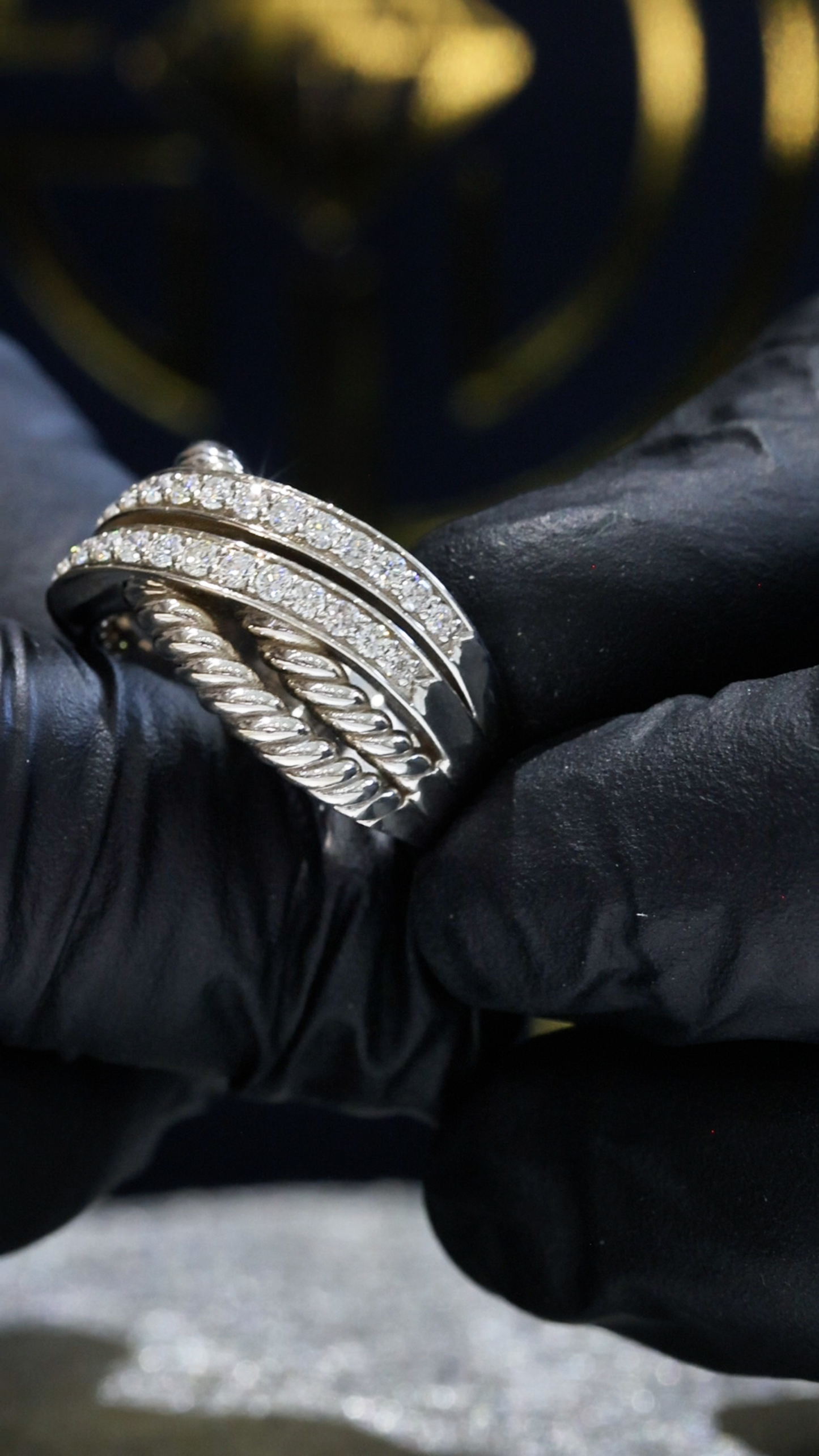 Natural Diamond Double Pavé Rope Band Ring in White Gold | Classic Statement Design