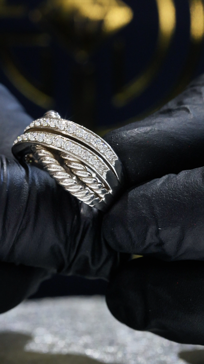 Natural Diamond Double Pavé Rope Band Ring in White Gold | Classic Statement Design