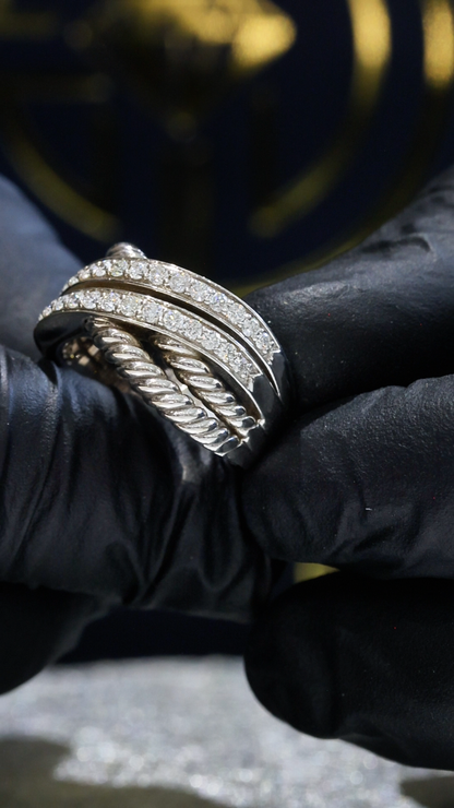 Natural Diamond Double Pavé Rope Band Ring in White Gold | Classic Statement Design