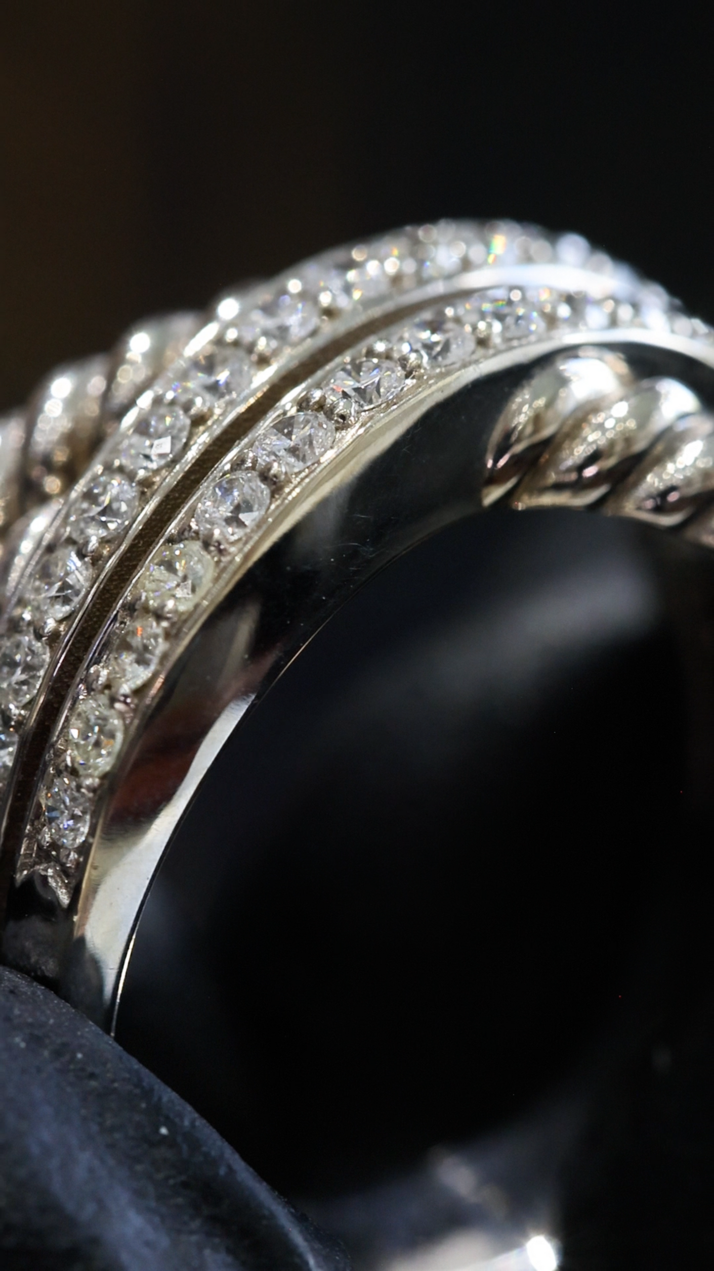 Natural Diamond Double Pavé Rope Band Ring in White Gold | Classic Statement Design