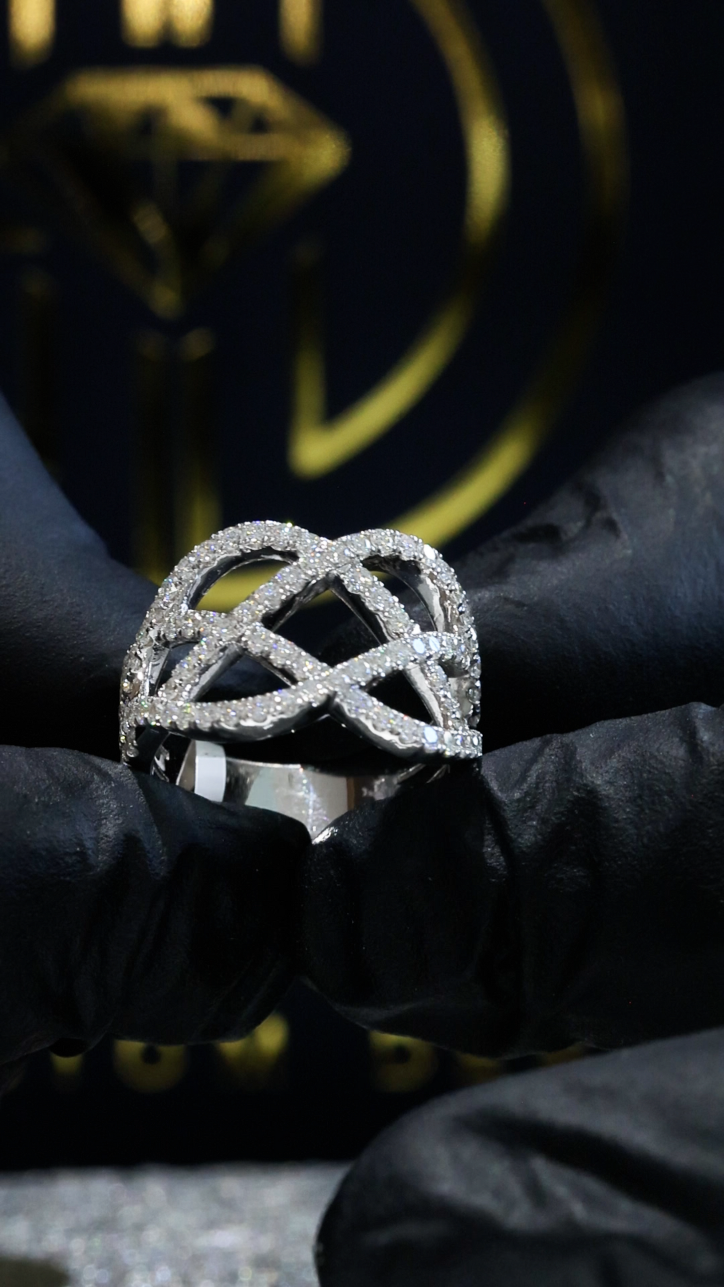 Natural Diamond Crisscross Pavé Statement Ring in White Gold | Interwoven Infinity Design