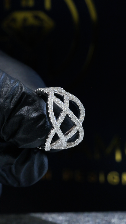 Natural Diamond Crisscross Pavé Statement Ring in White Gold | Interwoven Infinity Design