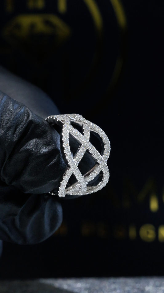 Natural Diamond Crisscross Pavé Statement Ring in White Gold | Interwoven Infinity Design