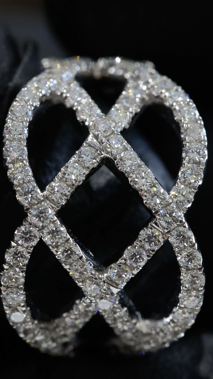 Natural Diamond Crisscross Pavé Statement Ring in White Gold | Interwoven Infinity Design