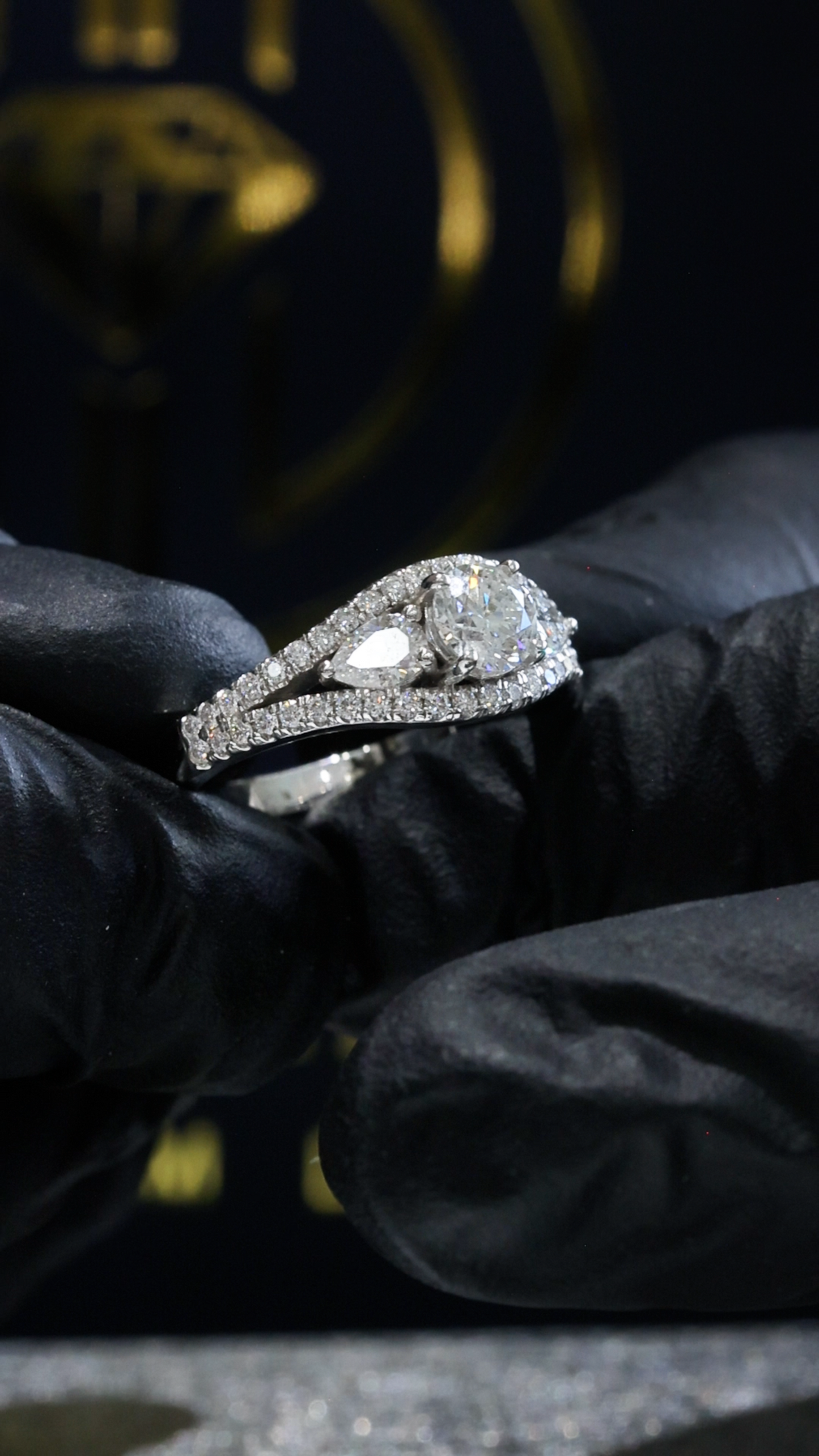Natural Diamond Pear Cluster Split Shank Ring in White Gold | Elegant Double-Pear Statement Design