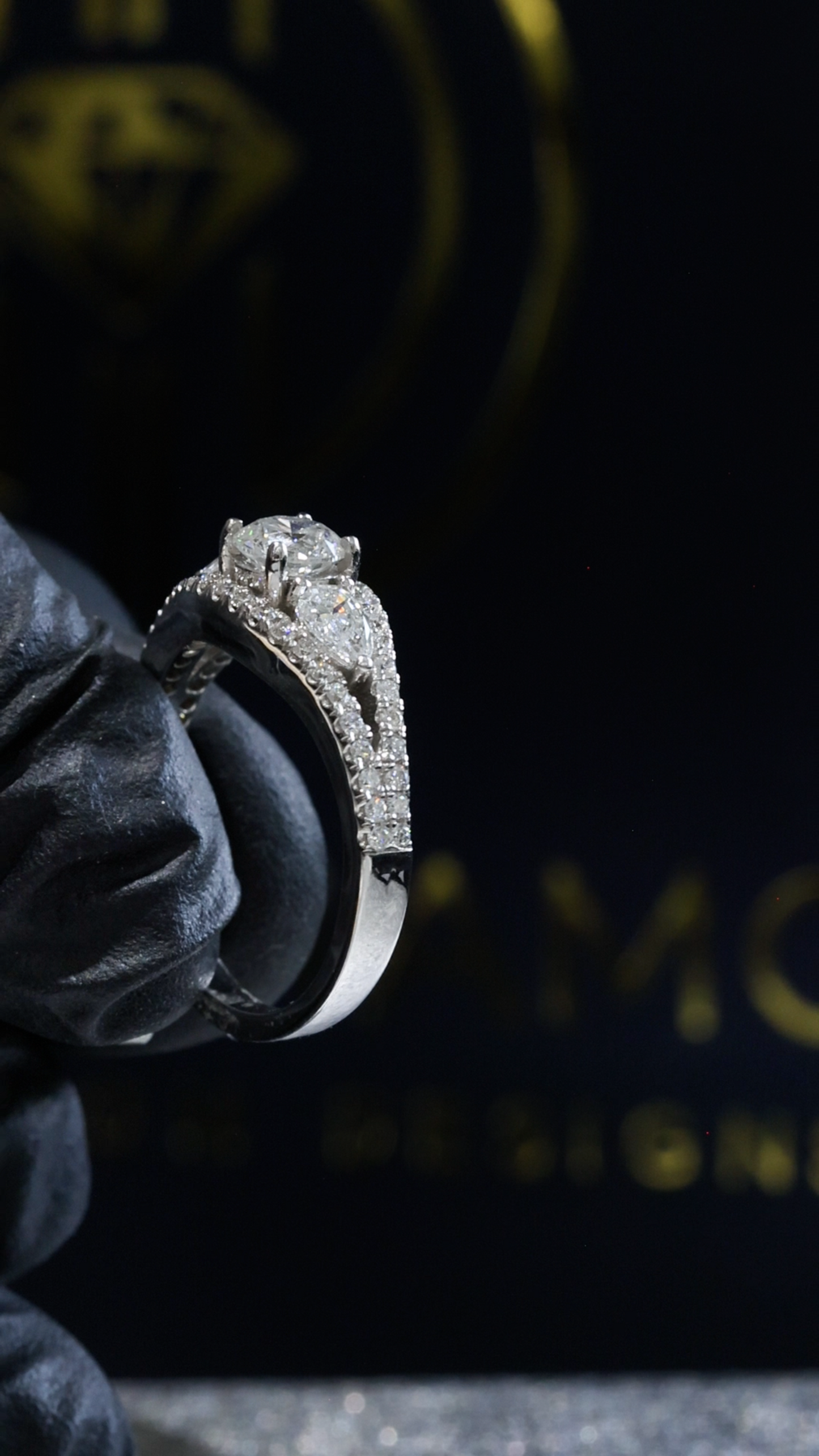 Natural Diamond Pear Cluster Split Shank Ring in White Gold | Elegant Double-Pear Statement Design
