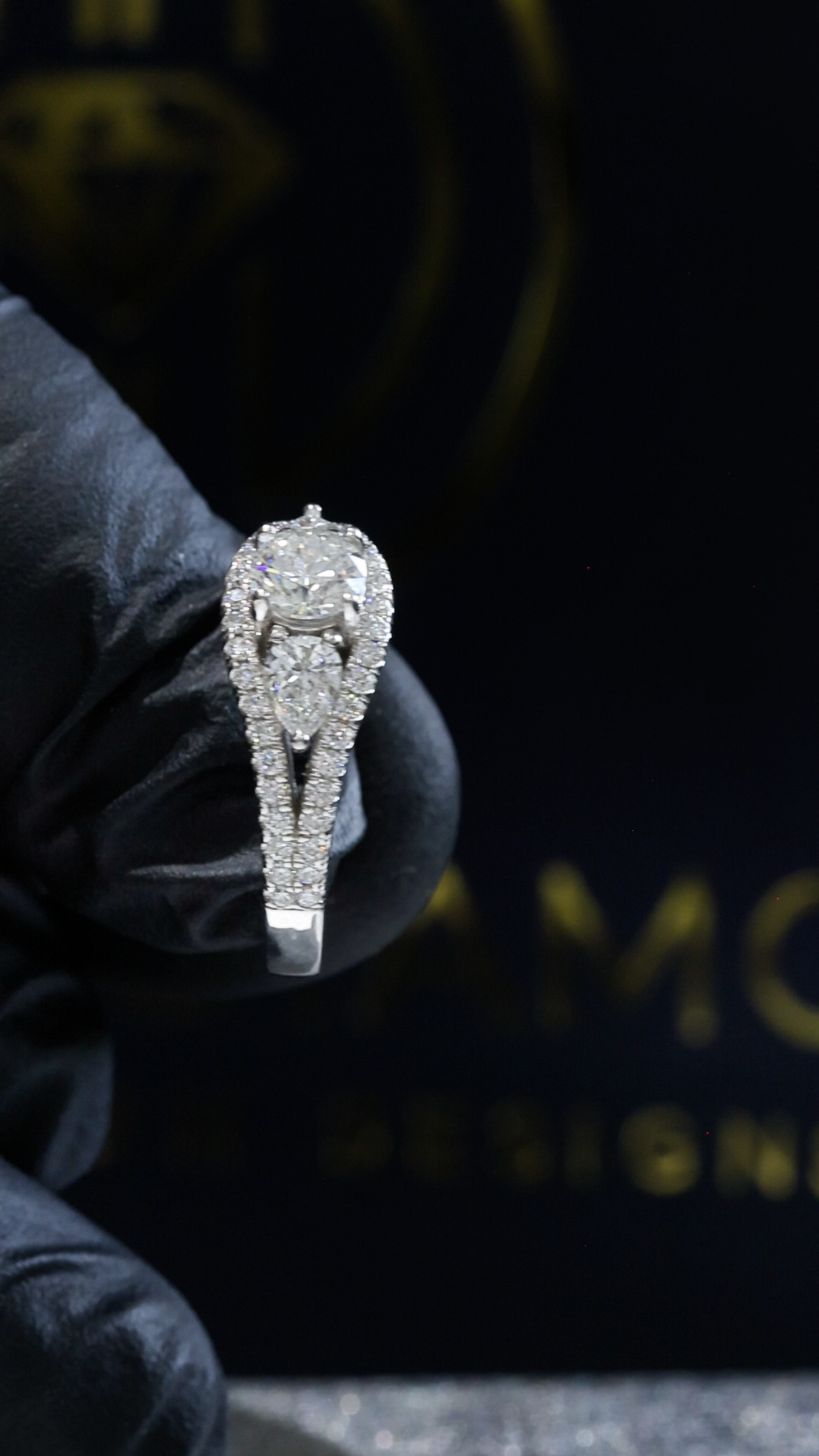 Natural Diamond Pear Cluster Split Shank Ring in White Gold | Elegant Double-Pear Statement Design