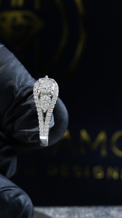 Natural Diamond Pear Cluster Split Shank Ring in White Gold | Elegant Double-Pear Statement Design