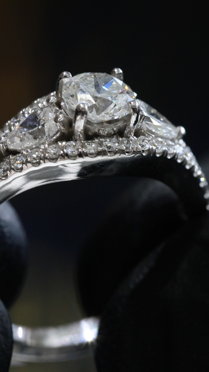Natural Diamond Pear Cluster Split Shank Ring in White Gold | Elegant Double-Pear Statement Design