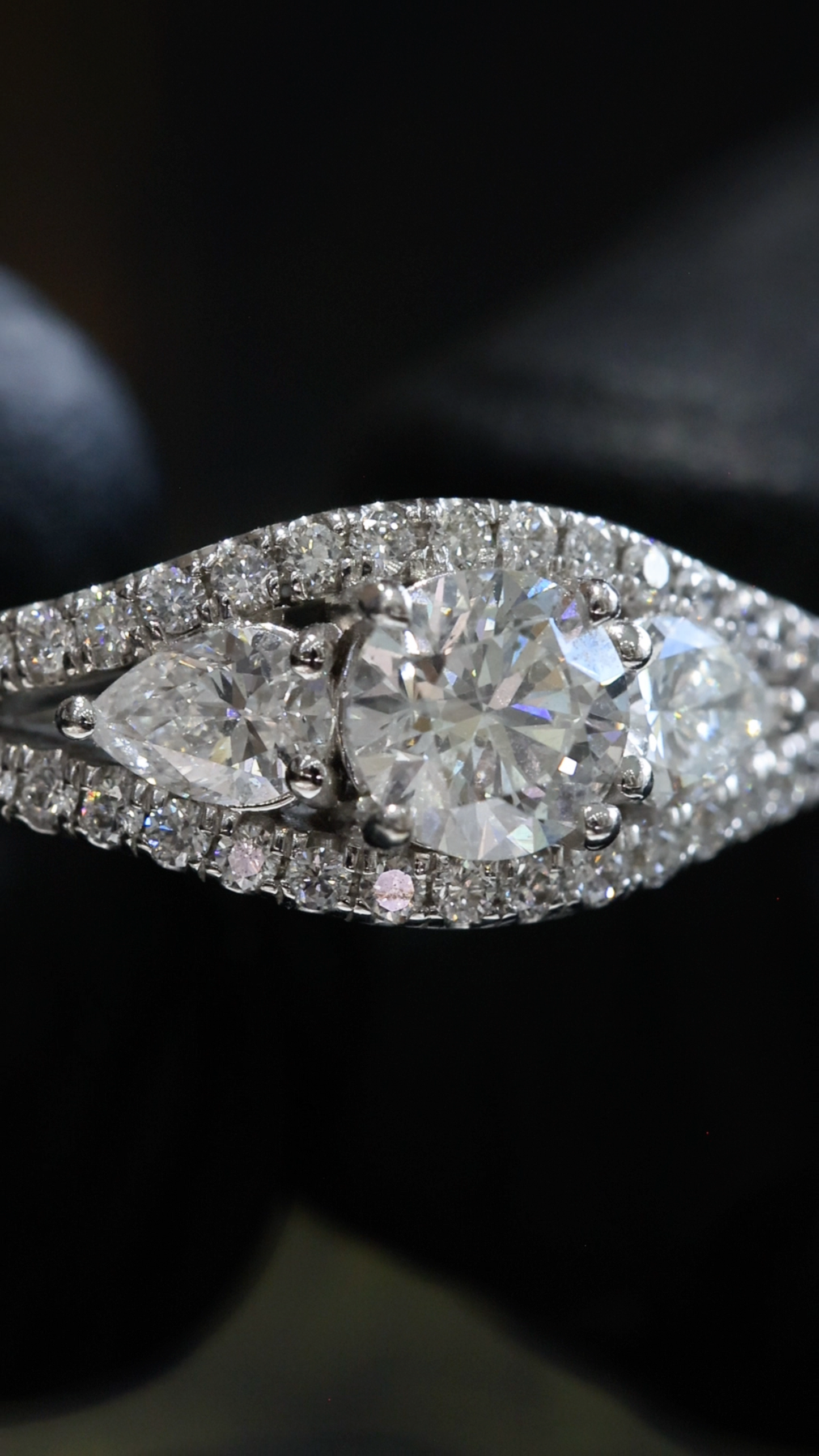 Natural Diamond Pear Cluster Split Shank Ring in White Gold | Elegant Double-Pear Statement Design