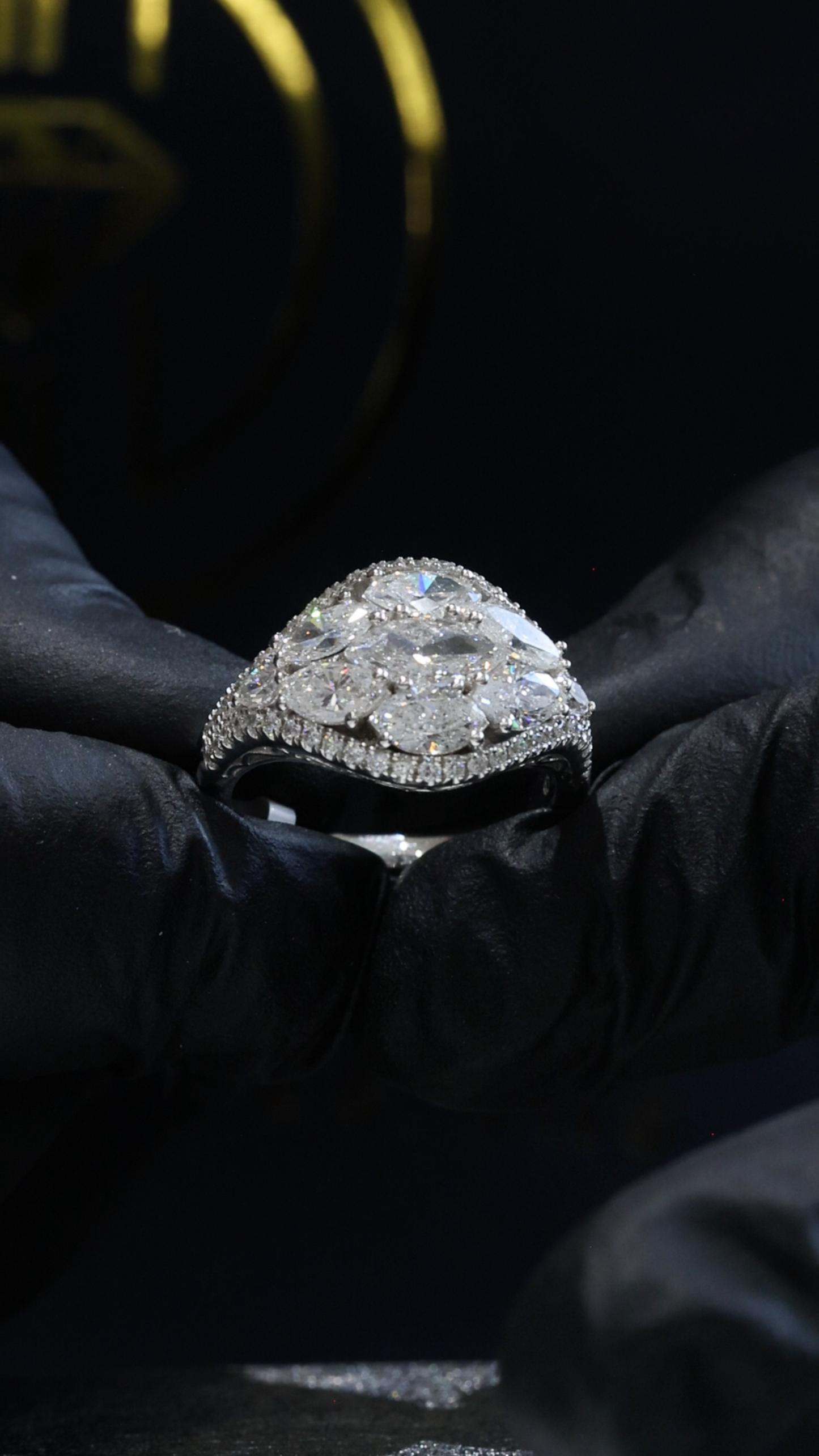 Natural Diamond Marquise Cluster Halo Ring in White Gold | Bold Vintage-Inspired Statement Design