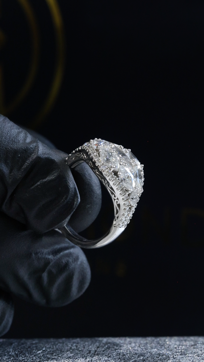 Natural Diamond Marquise Cluster Halo Ring in White Gold | Bold Vintage-Inspired Statement Design