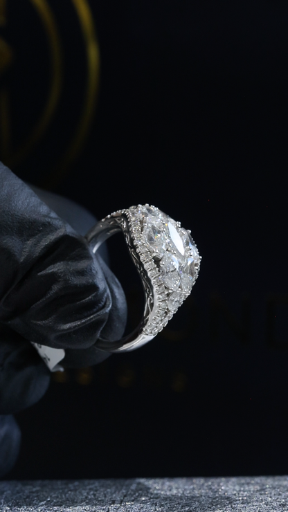Natural Diamond Marquise Cluster Halo Ring in White Gold | Bold Vintage-Inspired Statement Design