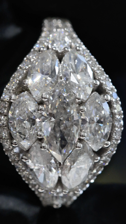 Natural Diamond Marquise Cluster Halo Ring in White Gold | Bold Vintage-Inspired Statement Design