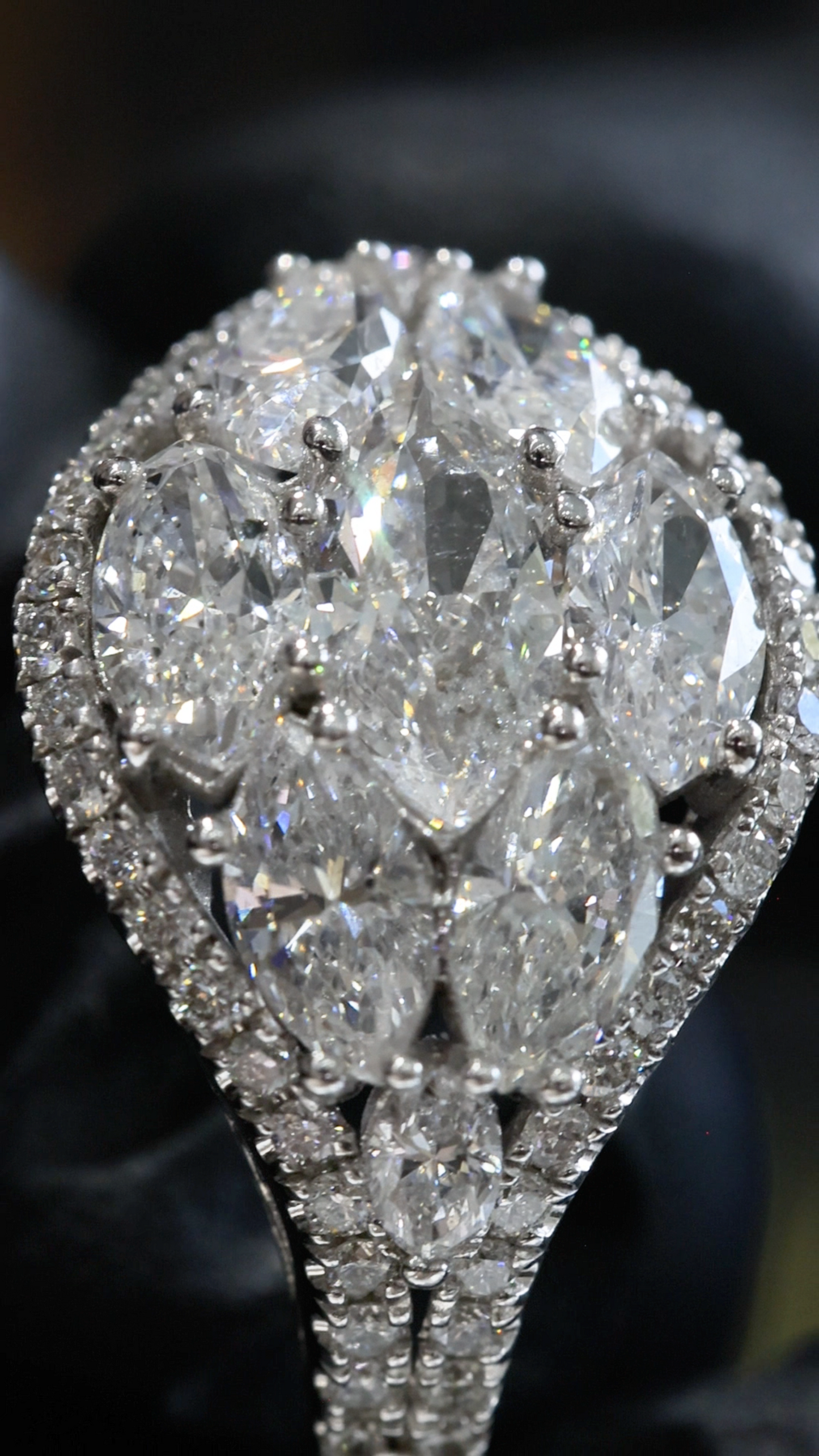 Natural Diamond Marquise Cluster Halo Ring in White Gold | Bold Vintage-Inspired Statement Design